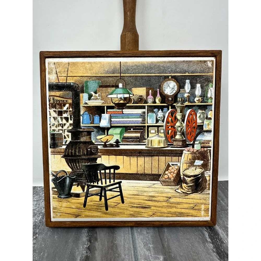 Enesco Ceramic Tile General Store‎ Scene Fredrick Elmiger 1960s Wood Hanger